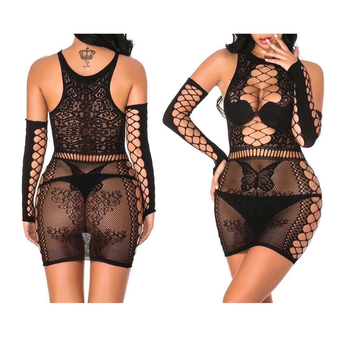 Women Fishnet Bodystocking Sexy Lingerie Stretch Open Front Bodysuit Nightclub Sleeves Clothing Dresses Sleepwear Nightwear for Sex
