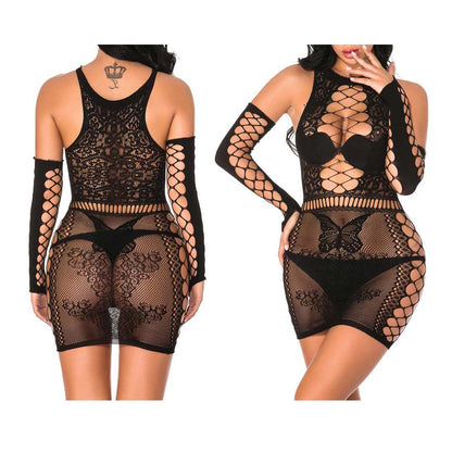 Women Fishnet Bodystocking Sexy Lingerie Stretch Open Front Bodysuit Nightclub Sleeves Clothing Dresses Sleepwear Nightwear for Sex
