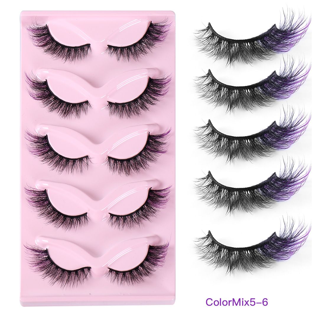 5 pairs of colorful high imitation mink fur fox eyes false eyelashes naturally thick eyelashes cat eyes eyelashes