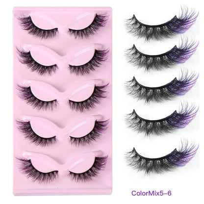 5 pairs of colorful high imitation mink fur fox eyes false eyelashes naturally thick eyelashes cat eyes eyelashes