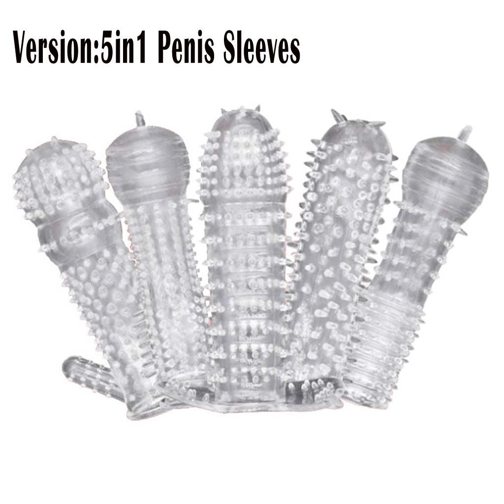 5pcs Pack Penis Sleeves Cock Enlarger Extender Delayed Ring Silicone Condom Sex Toys for Men
