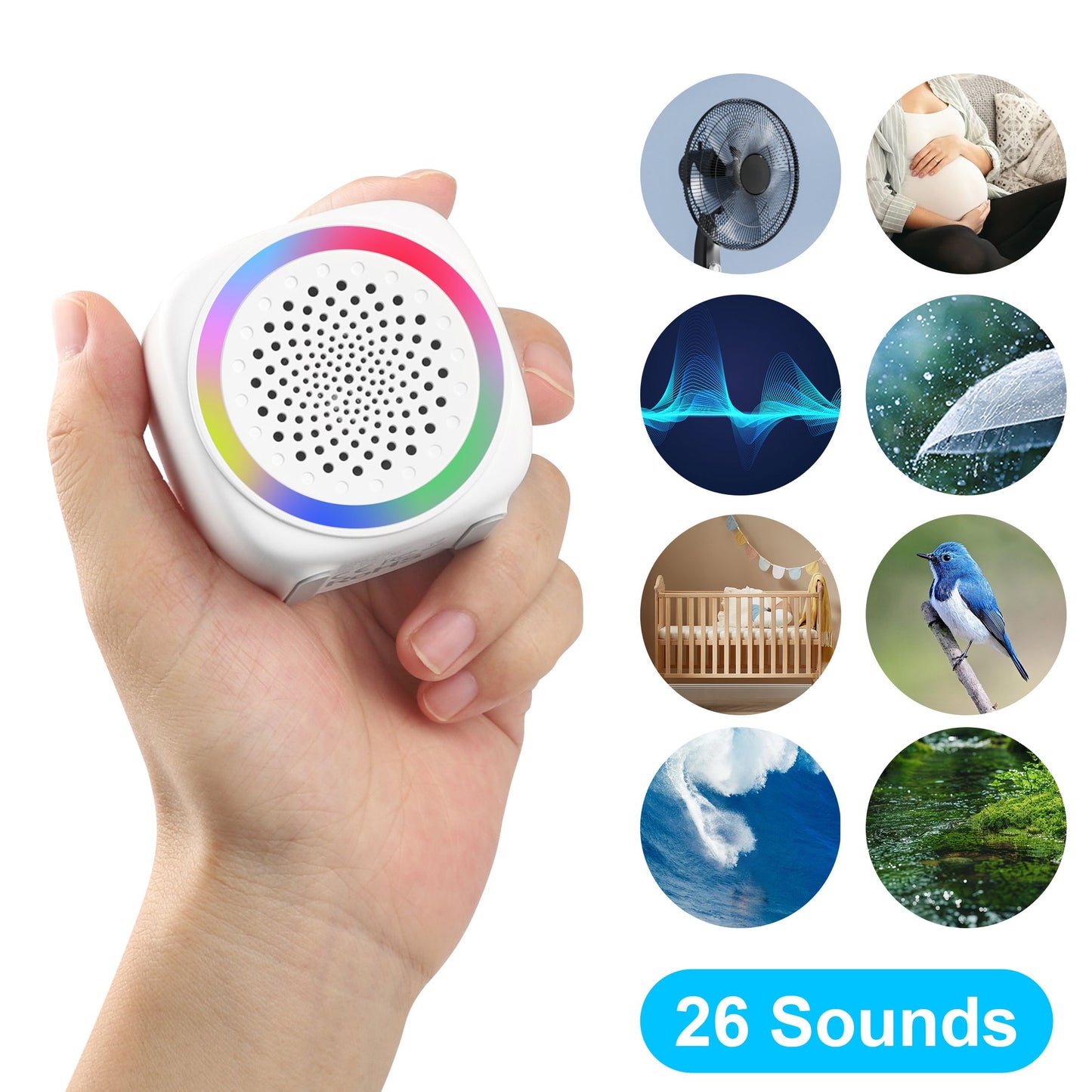 White Noise Machine with 26 Soothing Sounds, Mini Travel Sleeping Sound Machine, Timer Function