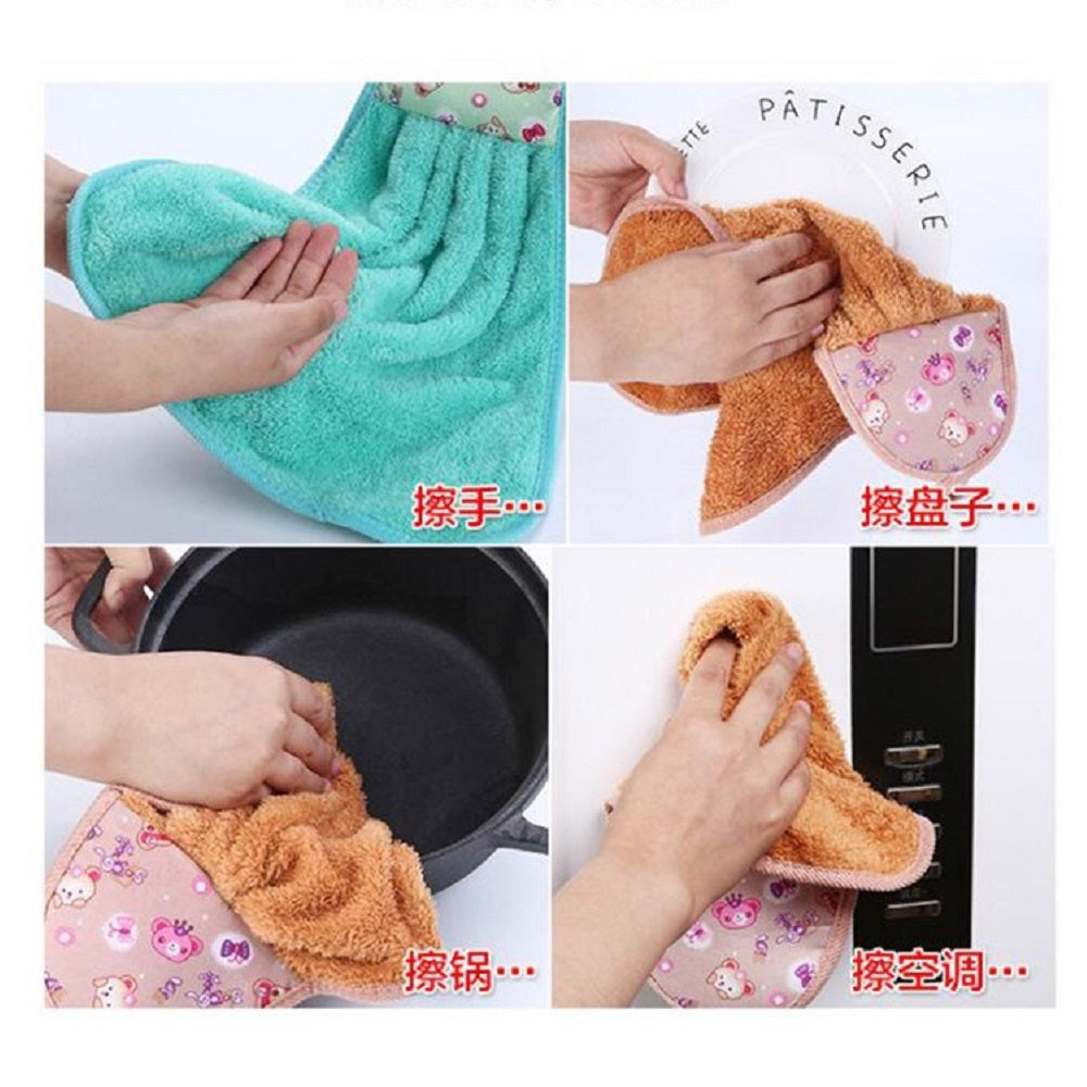 3pcs /set Absorbent Cloth Cleaning Cloth Coral Velvet Bathroom Supplies Soft Hand Towel Absorbent Cloth Dishcloths Hanging Cloth