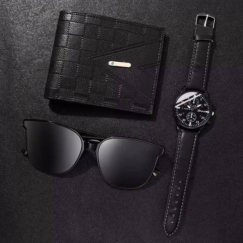 3 PCS Set Men's Set Of Watches Belts Wallets Sunglasses Exquisite Gifts 3Pcs Men's Quartz Watch And Wallet