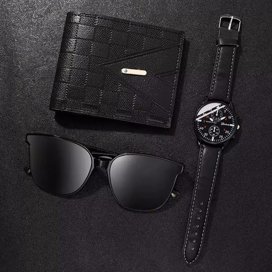 3 PCS Set Men's Set Of Watches Belts Wallets Sunglasses Exquisite Gifts 3Pcs Men's Quartz Watch And Wallet