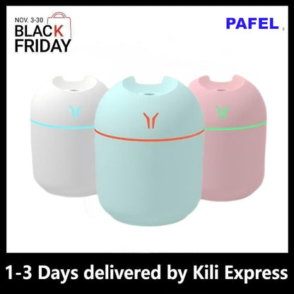 PAFEL Humidifier 250ML Mini Ultrasonic Air Humidifiers Romantic Light USB Essential Oil Diffuser Vehicle Mounted Purifier LED Changing Color Light Aromatic Anion Spray Humidifier