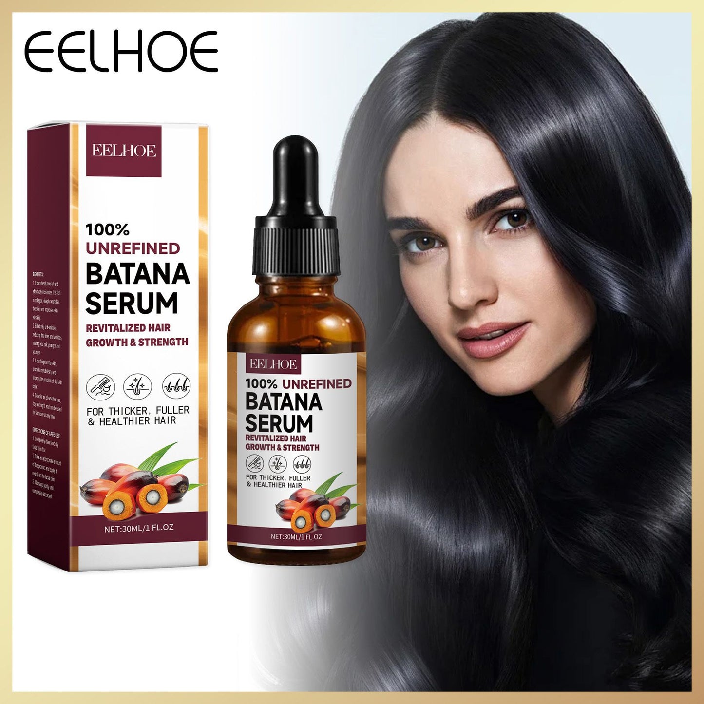 EELHOE Batana Oil Hair Care Essential Oil Hair Strengthening Hair Growth Serum Anti-Hair Loss Treatment Repairs Frizzy Hair Deep Nourishes Scalp Smooth Hair Conditioner Ehance Hair Shine Batana Serum