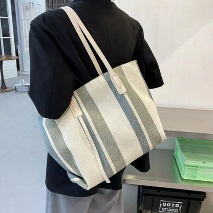 Mateamoda Stylish Vintage Striped Soft Canvas Tote Bag