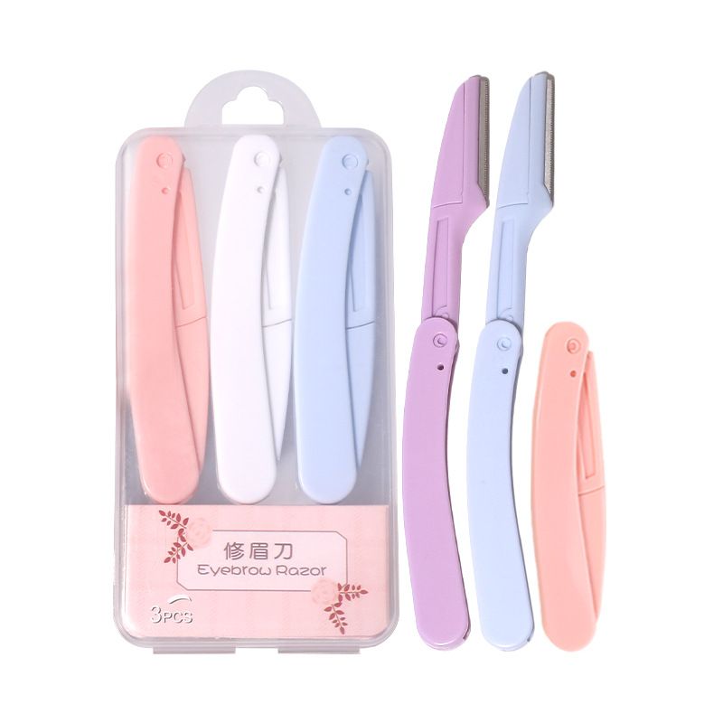 3PCS Folding eyebrow trimmer, stainless steel blade, eyebrow scraper with protective net, macro eyebrow trimmer, eyebrow trimmer