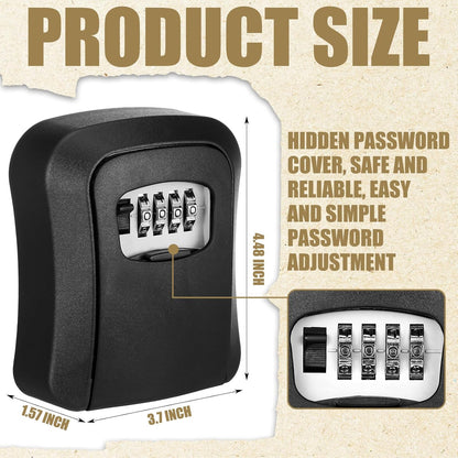 Key Lock Box Wall Mounted, 4 Digit Combination Lockbox for Outside, House Keys - 5 Keys Capacity, Key Safe Security Storage Lock Box for Indoor, Outdoor, Garage, Garden, Store