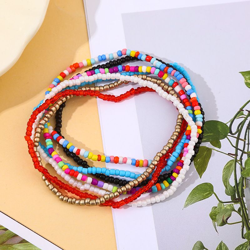 7 Pcs/Set Fashion Accessories Bracelets Bohemian Multicolor Beaded Chain Anklet Bracelet Set for Female Elastic Ankle Bracelet On The Leg Foot Beach Jewelry Bracelet Jewelry Sets
