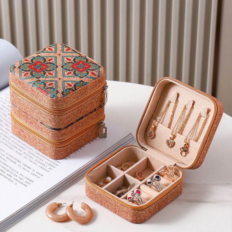 Retro portable travel cross-border jewelry storage box, pearl treasure box, compact ring packaging jewelry box, needle and thread box
