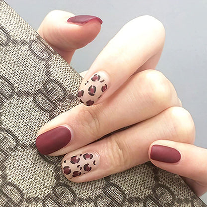 Fake nail Dark red Rose leopard frosted nail Patch Nail Patch Nail Patch Wearable nail removable nail patch product can be reused
