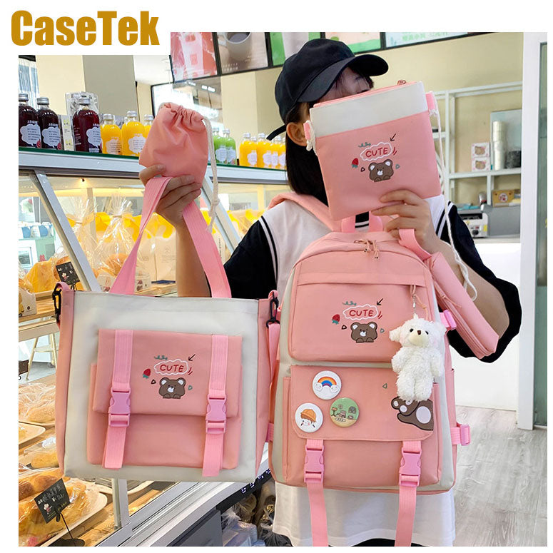 New Arrival 5pcs/SET Hot Backpacks Fast delivery Fashion bookbags women's boy girl school bags sets monkey ladies travel bags CaseTek brand shoulder bags