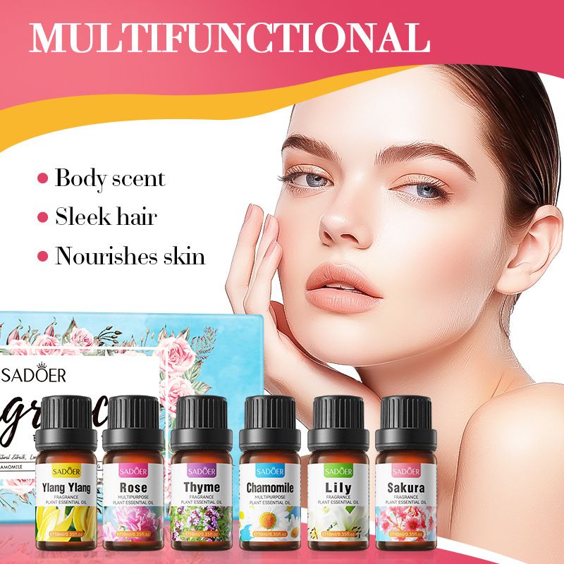 6PCS Fragrance Essential Oil Set,10ml*6pcs (Rose, Thyme, Chamomile, Lily, Ylang-Ylang, Sakura.