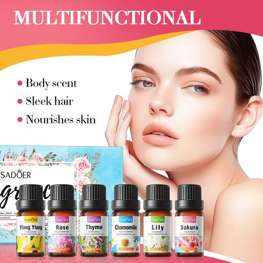 6PCS Fragrance Essential Oil Set,10ml*6pcs (Rose, Thyme, Chamomile, Lily, Ylang-Ylang, Sakura.