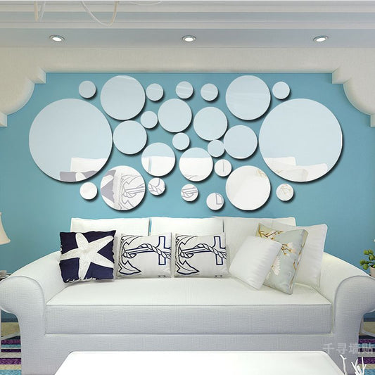 26pcs Mirrors for Wall 3D Self Adhesive Mirror ﻿ DIY Mirror Wall Sticker Acrylic Round Mirror DIY Wall Sticker Removable Decal Acylic Crystal Vinyl Mirror Surface Art Wall Decoration for Bedroom