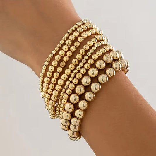 IngeSight.Z 8pcs/set Vintage Handmade Ball Beaded Bracelets for Women Men Punk Gold Color Bracelets Party Fashion Jewelry