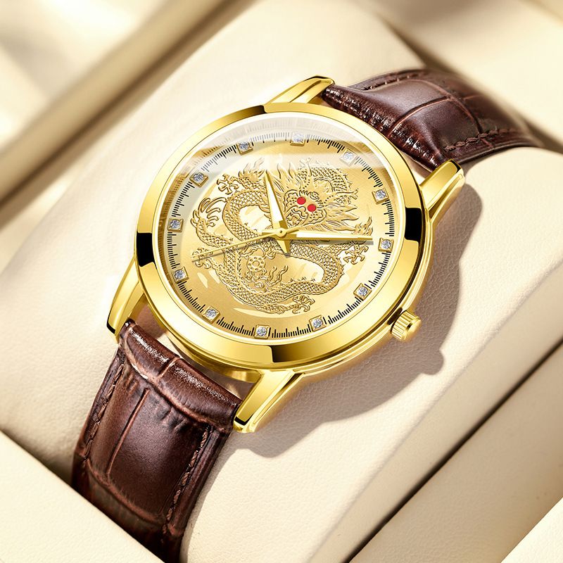 Fashion Men Watches Quartz Business Watches Male Wrist Watch Dragon shaped Leather Strap Watch