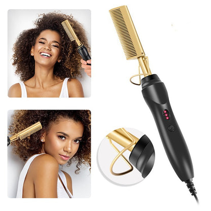 2 in 1 Hot Comb Straightener Electric Hot Heating Comb Wet Dry Hair Iron Hair Straightener Brush Hair Curler Hair Styling Tools Wigs Straightening Brush
