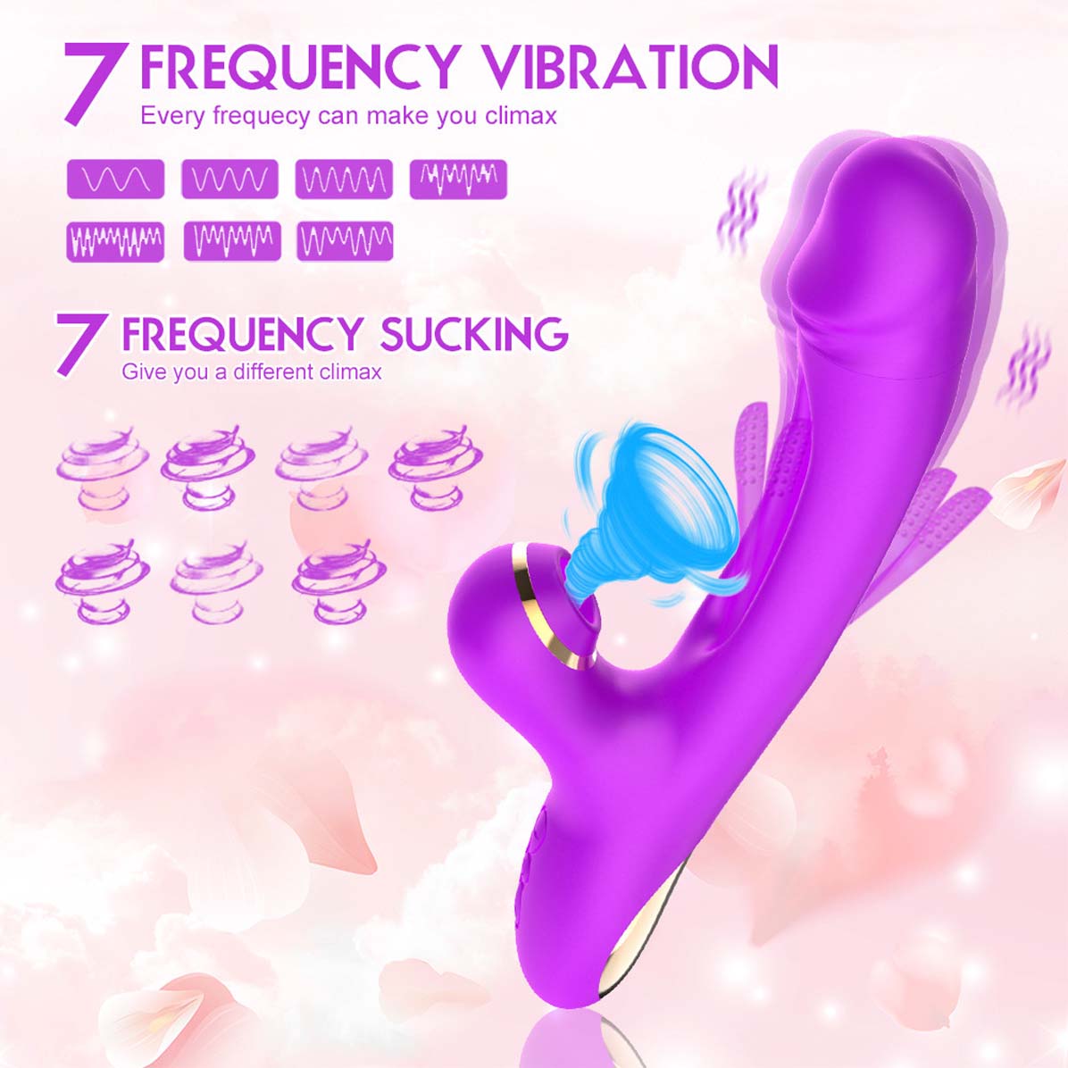 Flapping Vibrator Dildo G Spot Rabbit Clitoris Vibrator with 7 Sucking modes 7 Vibration 7 Flapping Modes for Clit Nipples Anal Multi Stimulation Rechargeable Adult Sex Toys for Women Couples