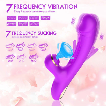 Flapping Vibrator Dildo G Spot Rabbit Clitoris Vibrator with 7 Sucking modes 7 Vibration 7 Flapping Modes for Clit Nipples Anal Multi Stimulation Rechargeable Adult Sex Toys for Women Couples