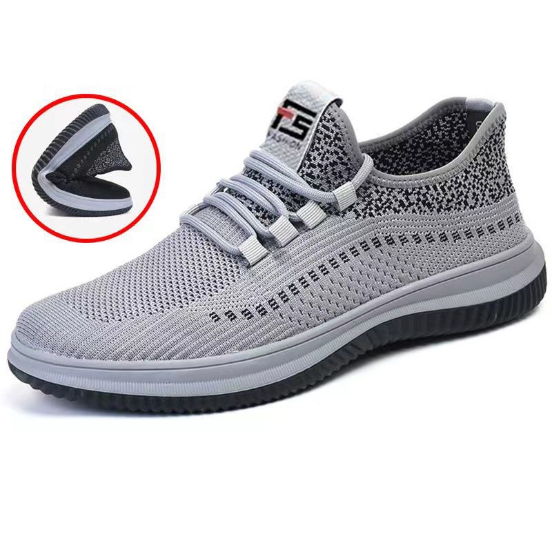 Men's fly weaving shoes Boys sports breathable comfortable sneakers Students casual men's shoes running shoe athletic driving shoes grey