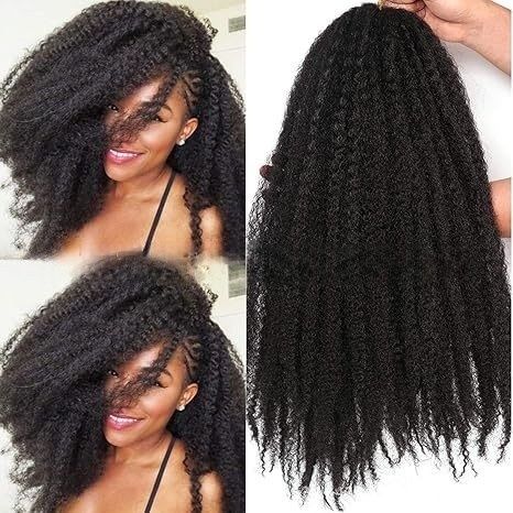 Synthetic Fiber Kinky Afro Braids for African Women | Explosive Volume Protective Twist with Caterpillar Texture (Black, 18 Inch, Quick Install, Heat Resistant)