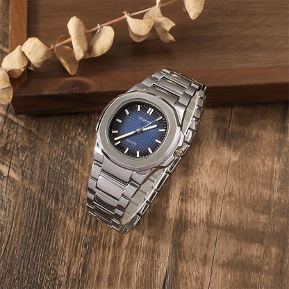 Men's Fashion Business Watches 4-Piece Set: Calendar Quartz Watch, Silver Cross Pendant Necklace, Ring and Bracelet - The perfect gift for him