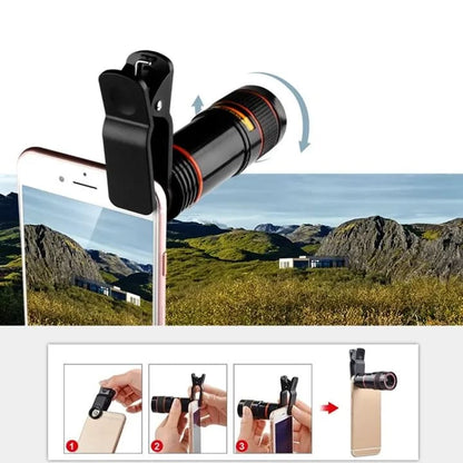 External Phone Camera HD Lens Universal Clip-on 8X Zoom Cell Phone Iphone Android Tablet Ipad Black