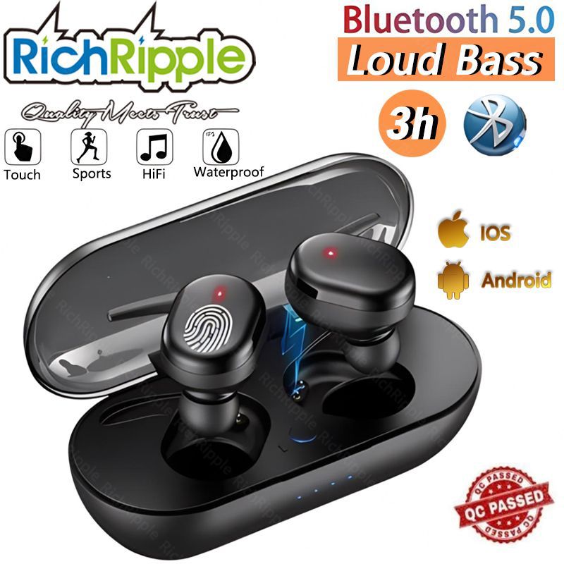 RichRipple RR30 Y30 Wireless Bluetooth Earphone Microphone Stereo Earpods Music Touch Earbuds with Charging Case