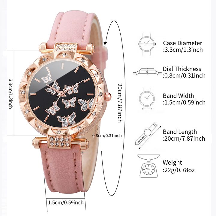 Butterfly Watches Luxury Brand Leather Quartz Women's Watch Ladies Fashion Watch Women Wristwatch Clock For Valentines Gift Favorite Women Giftes