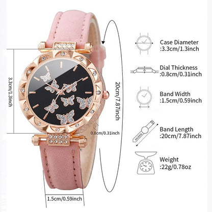 Butterfly Watches Luxury Brand Leather Quartz Women's Watch Ladies Fashion Watch Women Wristwatch Clock For Valentines Gift Favorite Women Giftes