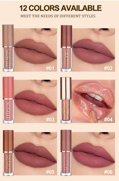 🔥 Welfare free perfume, only one week Muge leen12PCS/Set Lipsticks Matte Lip Gloss Sets Makeup Lasting Velvet Liquid Lipstick Set Cosmetic