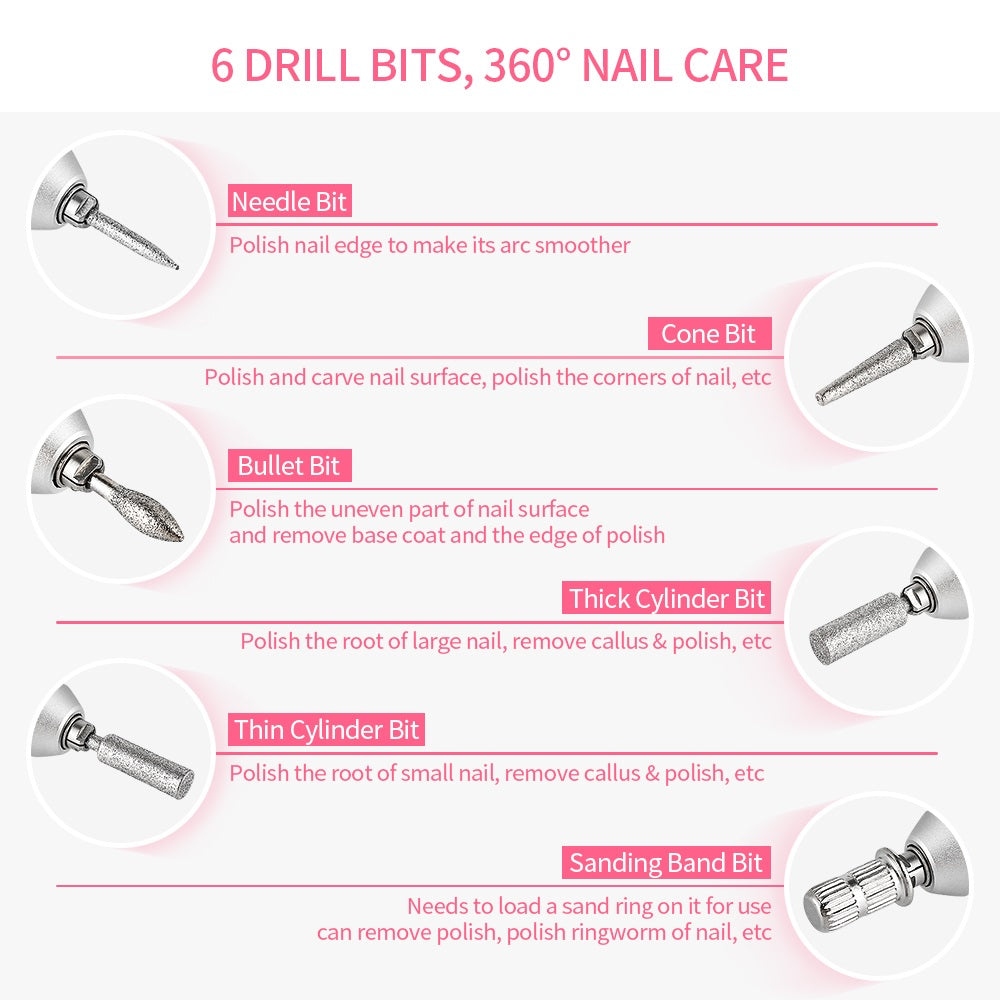 Wireless Nail Drill Manicure Grinder Machine 35000RPM Nail File Polishing Grinding Machine 65W Nail Milling Cutter Nail Art Tool