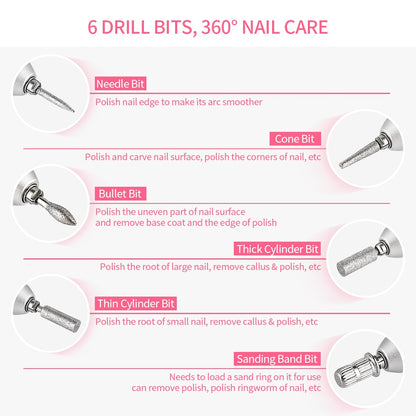 Wireless Nail Drill Manicure Grinder Machine 35000RPM Nail File Polishing Grinding Machine 65W Nail Milling Cutter Nail Art Tool