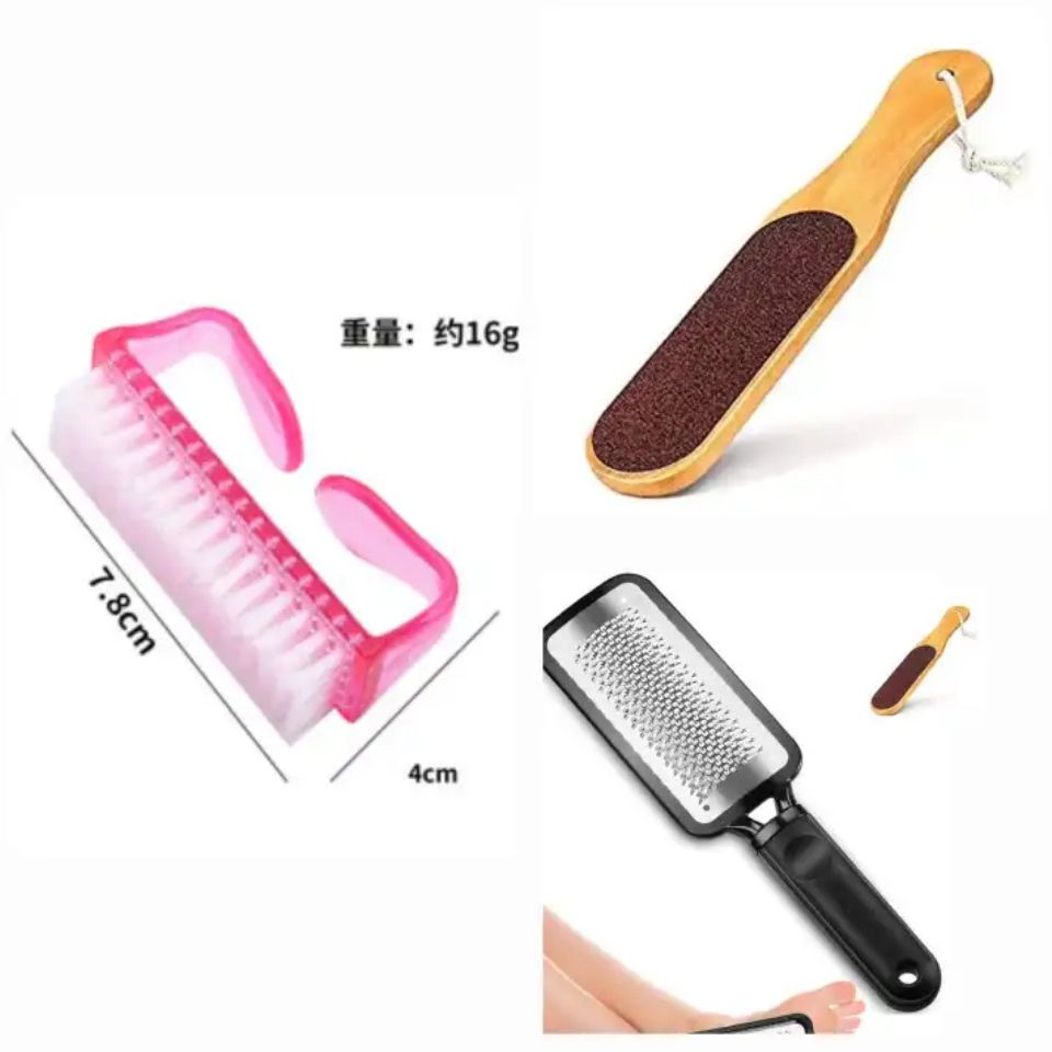 3 Pcs-1 pc Wooden Foot File Professional Foot File Callus Remover - Wooden Foot Scrubber Filer For Dead Skin & 1 pc Stainless Steel Foot Exfoliating Scrubber File Foot Rasp Foot File and a Brush