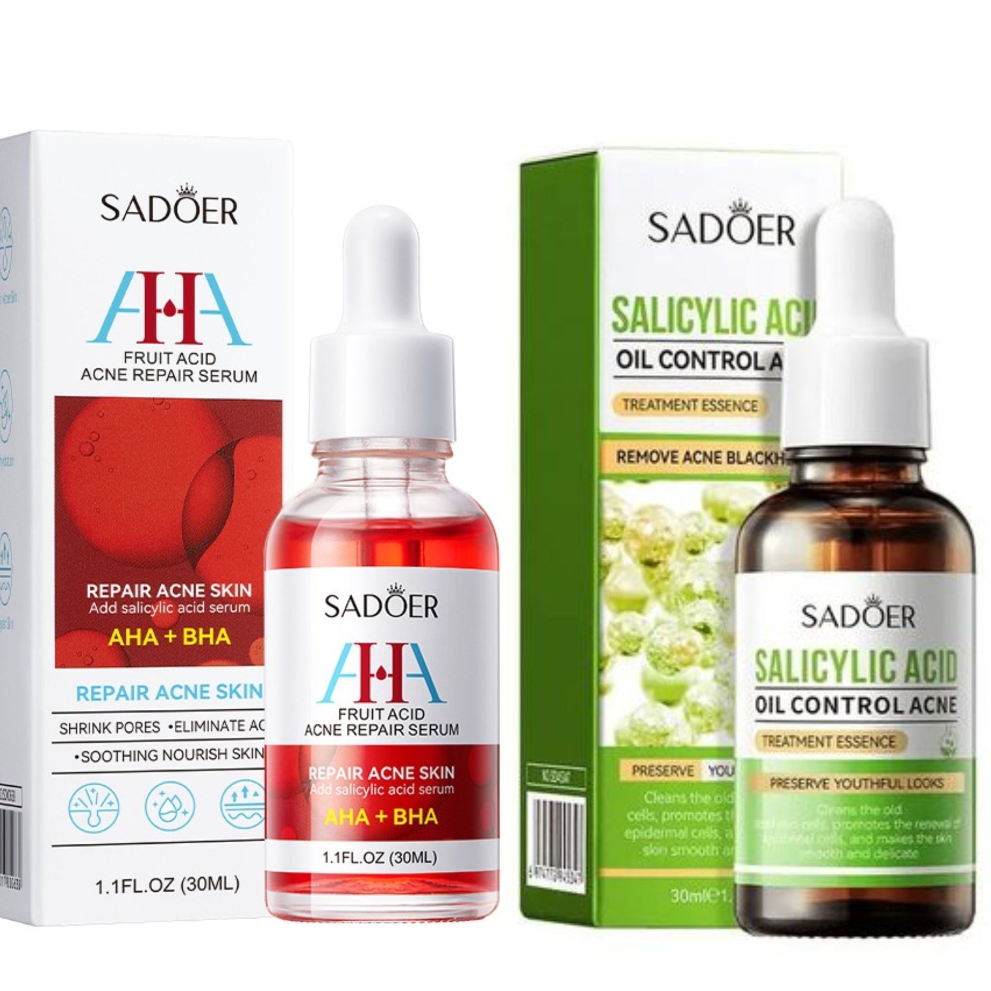 Sadoer 2 in 1, Acnes Repair Serum AHA BHA + Salicylic Acid Acne Treatment Essence, Oil Control and Black Heads Remover Like Vitamin C, Repaitrs Acne Damaged Skin, Exfoliate skin, Inhibit Acne and Pimp