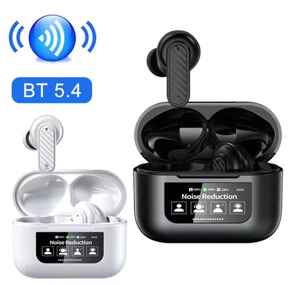New LED Screen Bluetooth Earphones YW08 Touch Screen Earpods Color Display ANC Wireless Earphone TWS Earbuds Noise Cancelling Earphones For Android iOS Phones