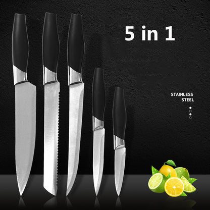 5in1 Kitchen Stainless Steel 5 pieces Cutter Set Knifes Set Trenchant Sword Chef's Knife Household Fruit Knife Bread Knife Paring knife
