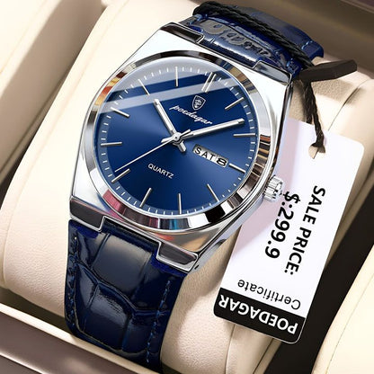 POEDAGAR Men Watches Luminous Calendar Watch Top Brand Business Style Men's Wristwatch Leather Belt Waterproof Quartz Watch For Man Wrist Watch Clock Quartz Full-automatic Men Watches
