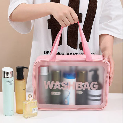 Transparent handheld makeup bag, women's large capacity toiletry bag, high-end and portable cosmetics storage bag, waterproof storage bag
