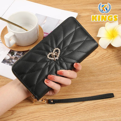 Classic Ladies Clutch Bag Mobile Phone Bag PU Black Long Wallet Card Holder