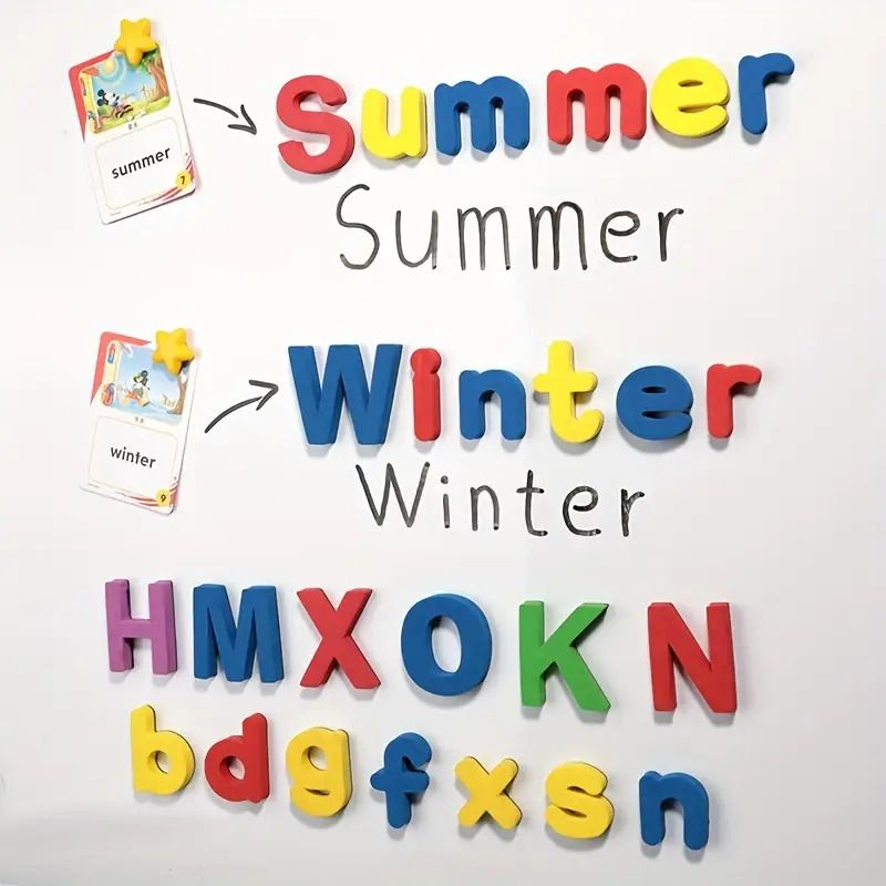 26-79pcs Magnetic Educational Stickers Magnetic Letters Numbers Alphabet ABC 123 Fridge Magnets Plastic Educational Preschool Learning Toy Set Uppercase Lowercase Math