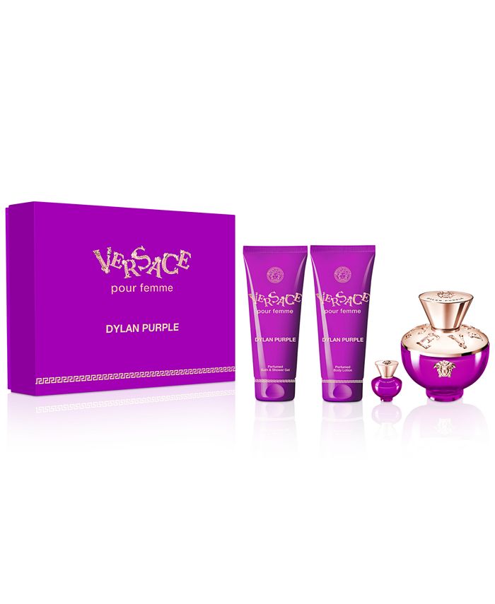Versace Pour Femme Dylan Purple EDP 4 Piece Gift Set With Mini,BL & SG