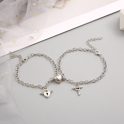 Couple Bracelets Magnetic Buckle Lovers Bracelets Fashion Love Key Lock Design couples Wrist Chain Bracelet Heart Couple Bracelet