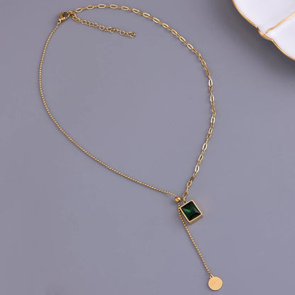 Luxury Emerald Stainless Steel Gold Necklace For Woman Fashion Jewelry Girl's Clavicle Chain