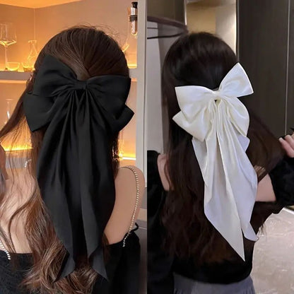Elegant Large Bow Ribbon Hair Clip For Women Girl Sweet Headbands Soft Satin Hairpin Hairgrip Fashion Hair Accessories Solid Color Ponytail Clip