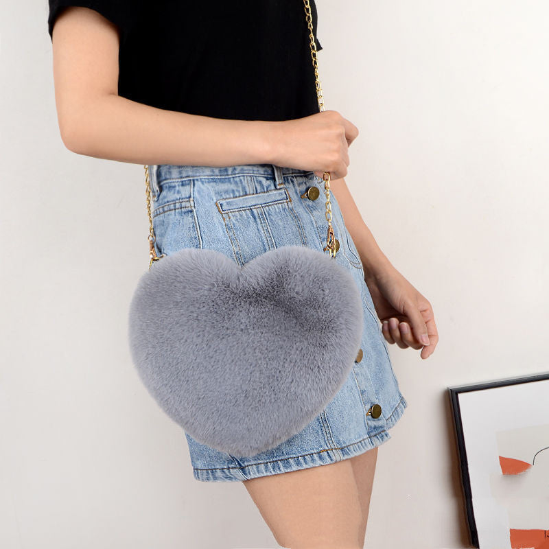 Plush bag new imitation Rex rabbit hair love bag peach pericardi chain bag fashion single shoulder oblique span female bag handbag