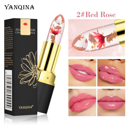 Rose Temperature Color Changing Lipstick Long Lasting Flower Jelly Lipstick Waterproof Lip Balm Non-stick Cup Non-fading Lip Gloss with Moisturizing and Glowing Effects